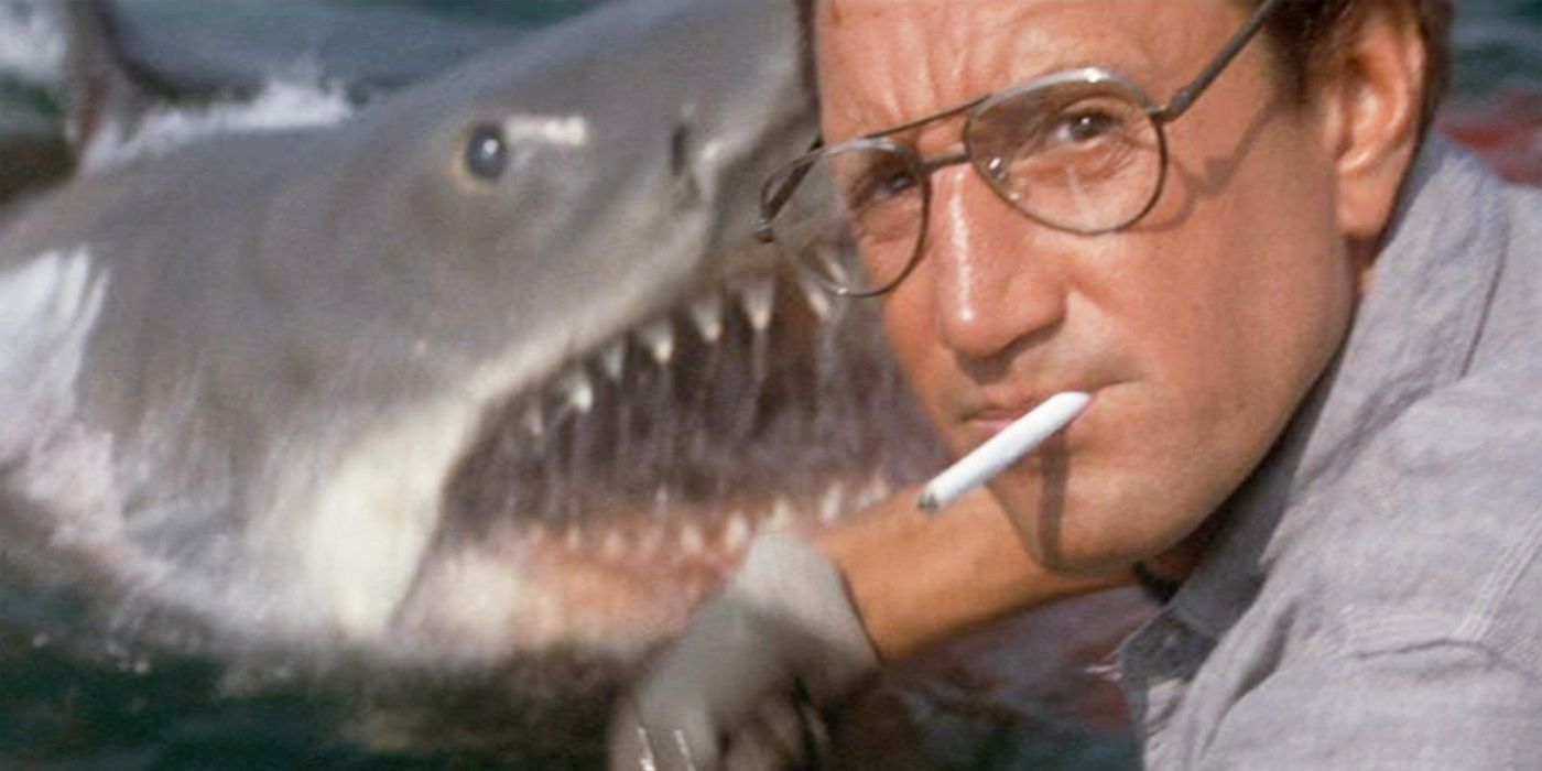 The shark in Jaws launches at Brody while he smokes a cigarette