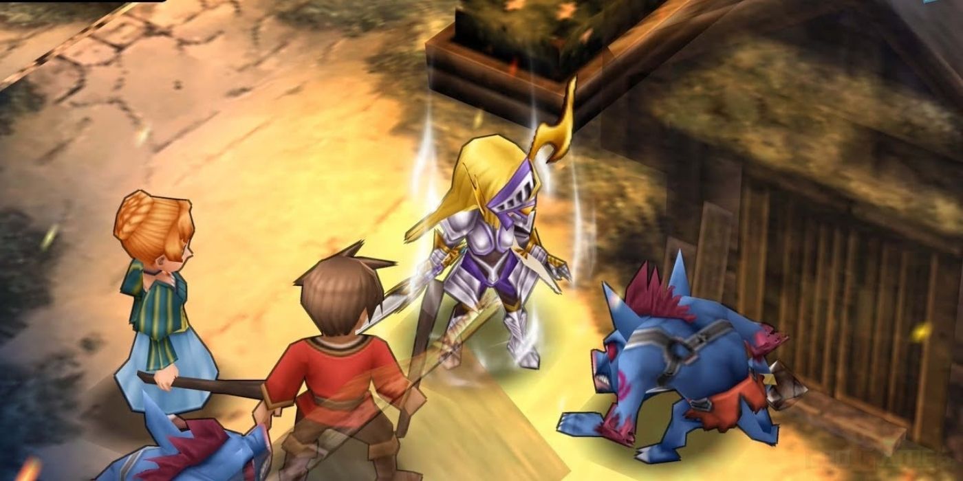 Jeanne d'Arc fighting a mondter in the PSP game Jeanne d'Arc