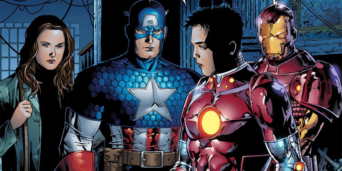 Jessica Jones, Iron Man, and Captain America talk to Iron Lad.