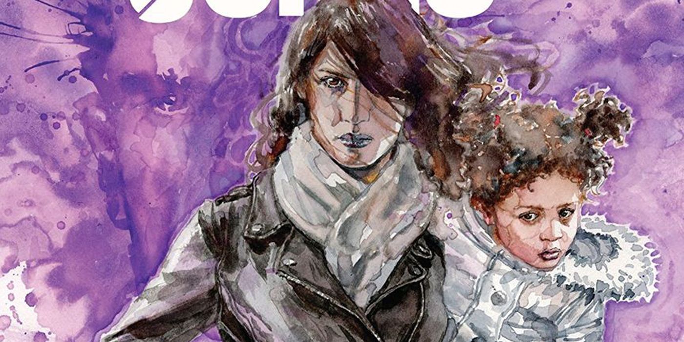 Jessica Jones holding her baby on Return of Purple Man.