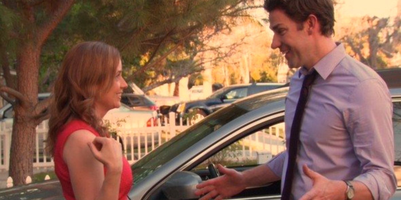 Jim and Pam hug as they sell their house on The Office.