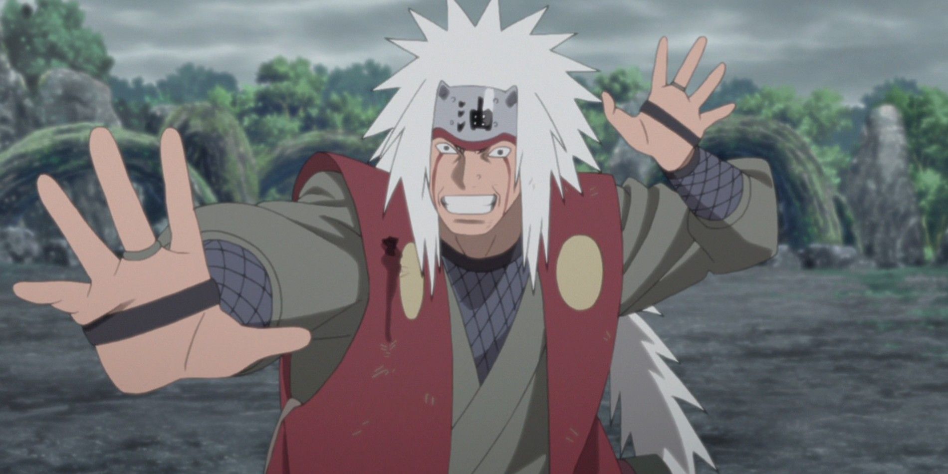 Jiraiya in a fighting stance in Naruto Shippuden