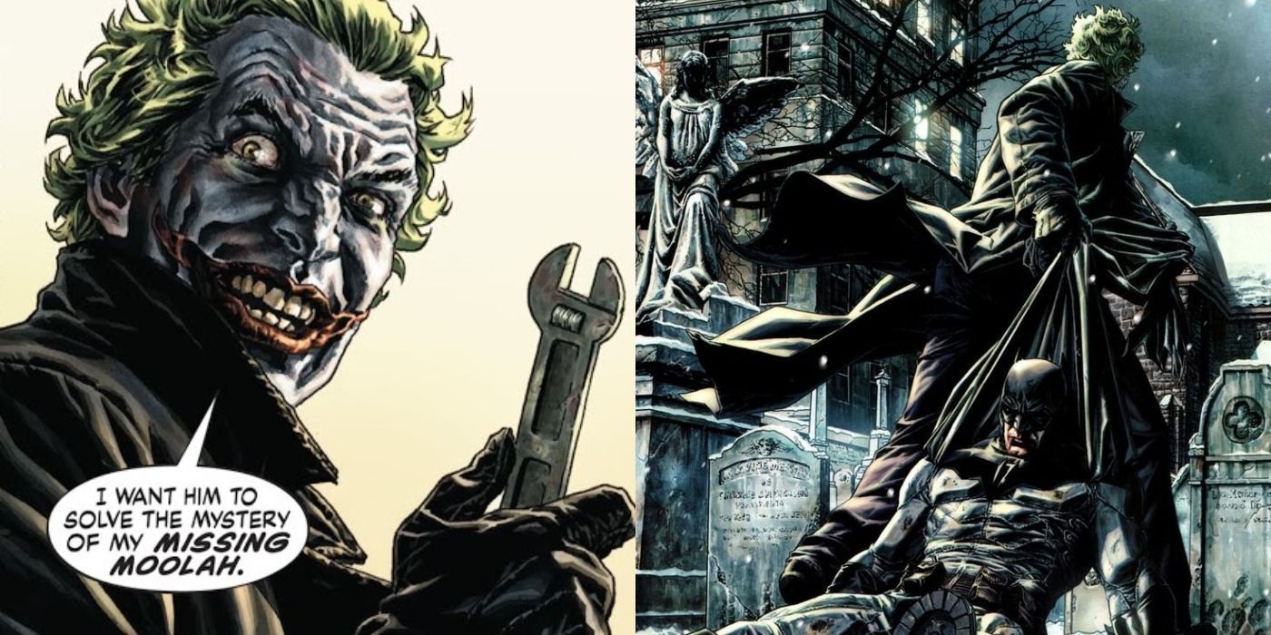 Joker torturing a henchman and dragging Batman to the cemetery in Noël