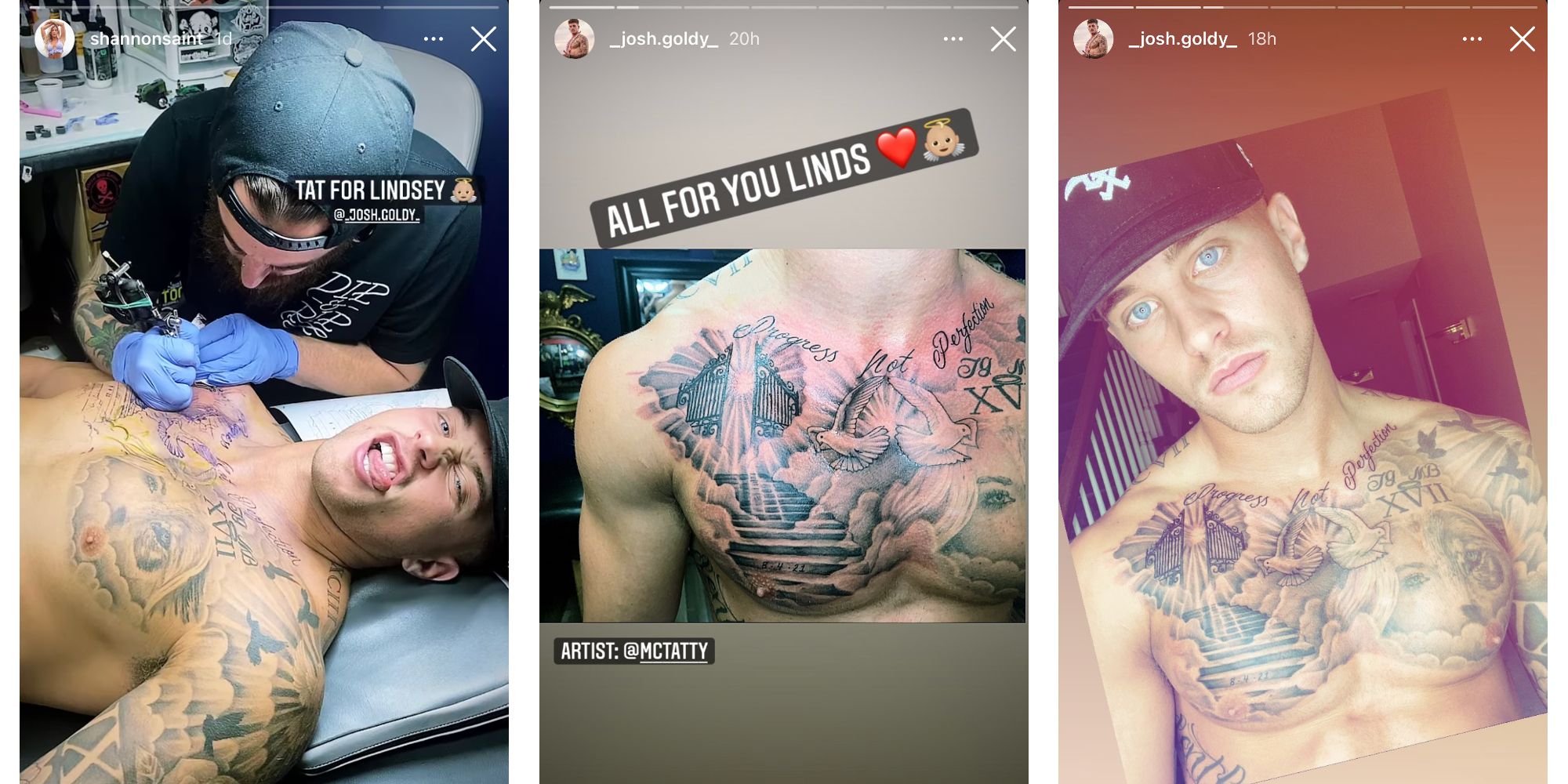Josh Goldstein from Love Island USA season 3 via Instagram Story getting a tattoo to honor his sister Lindsey Beth Goldstein