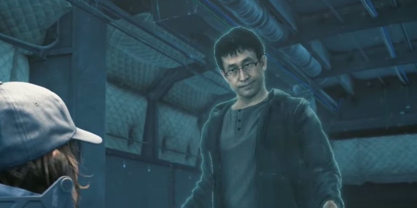 A screenshot of Junji Ito as the Engineer in the game Death Stranding.