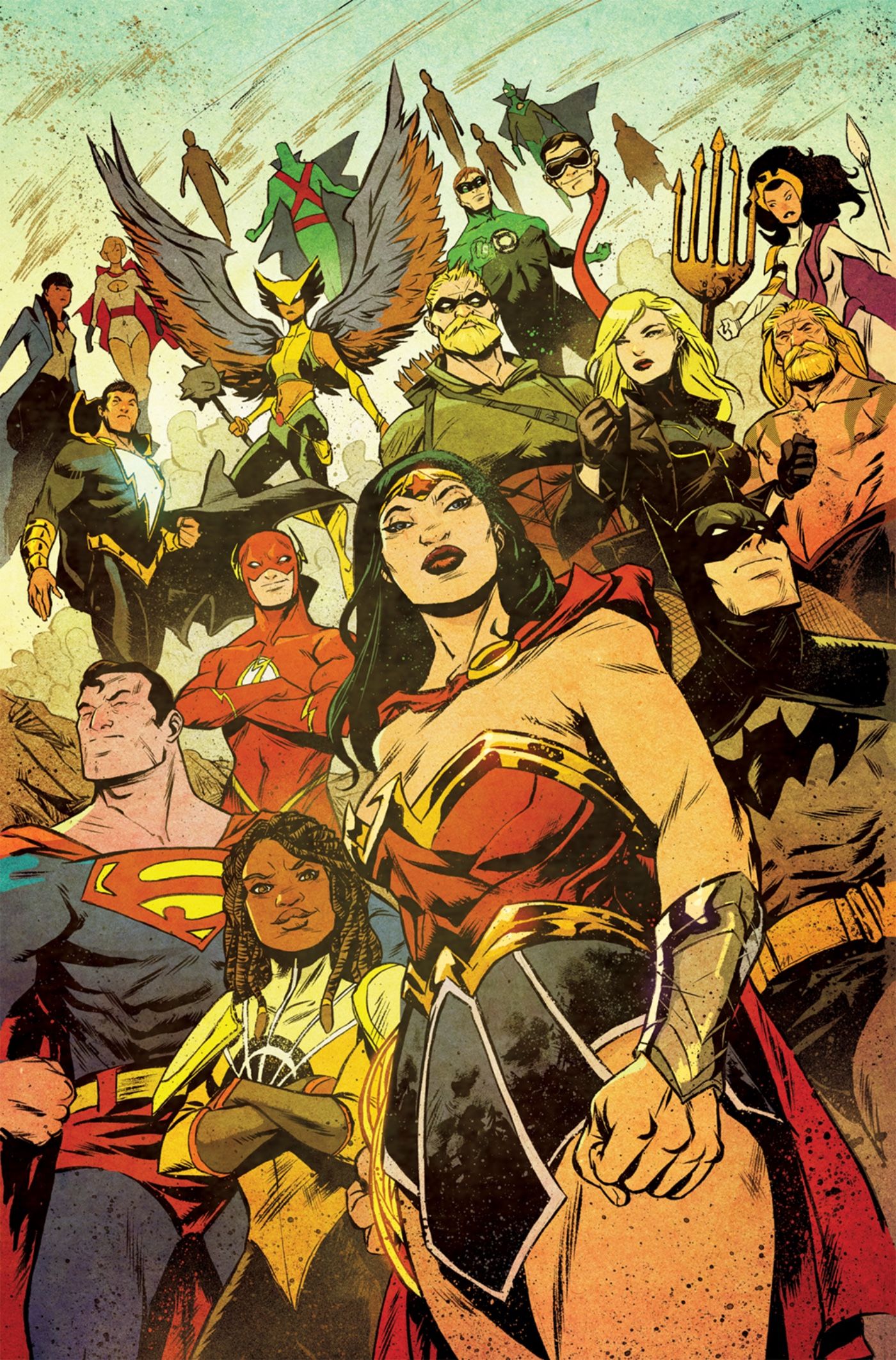 Justice League Annual 1 cover featuring Wonder Woman and the rest of the League