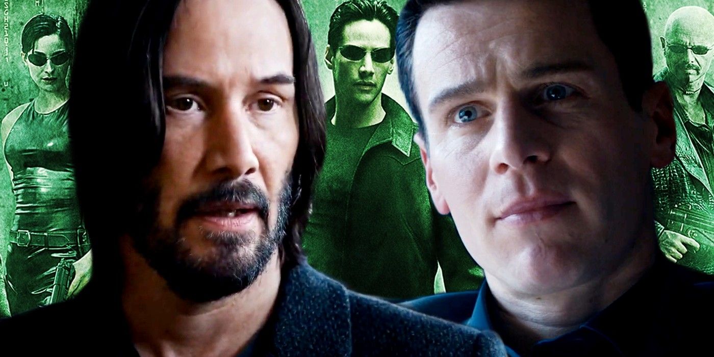 Keanu Reeves as Thomas Neo and Jonathan Groff in Matrix Resurrections
