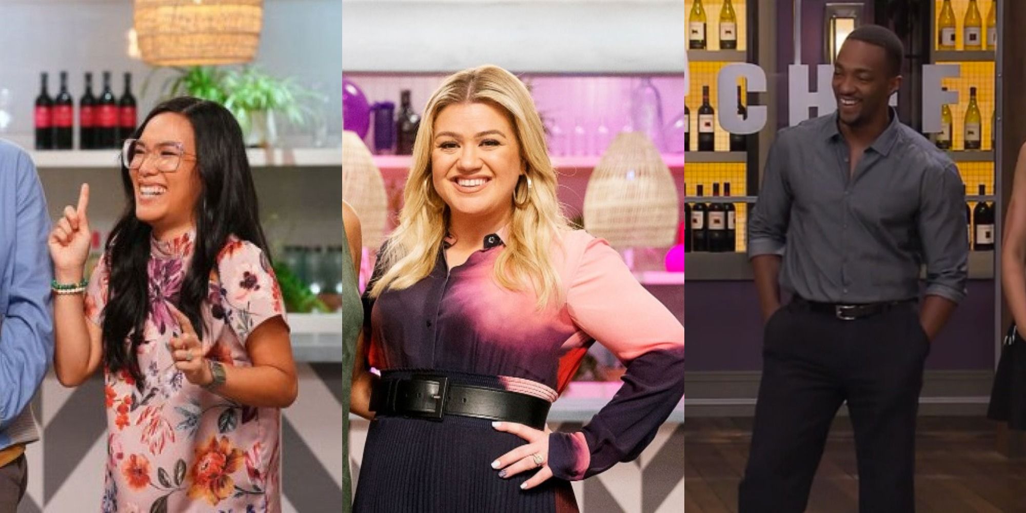 Kelly Clarkson, Anthony Mackie and Ali Wong in side by side images on Top Chef