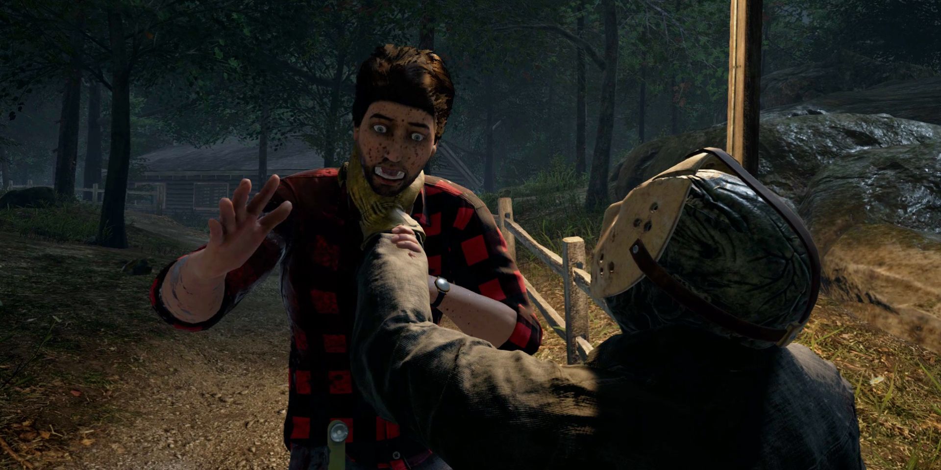 Kenny getting strangled by Jason at night in Friday the 13th: The Game.