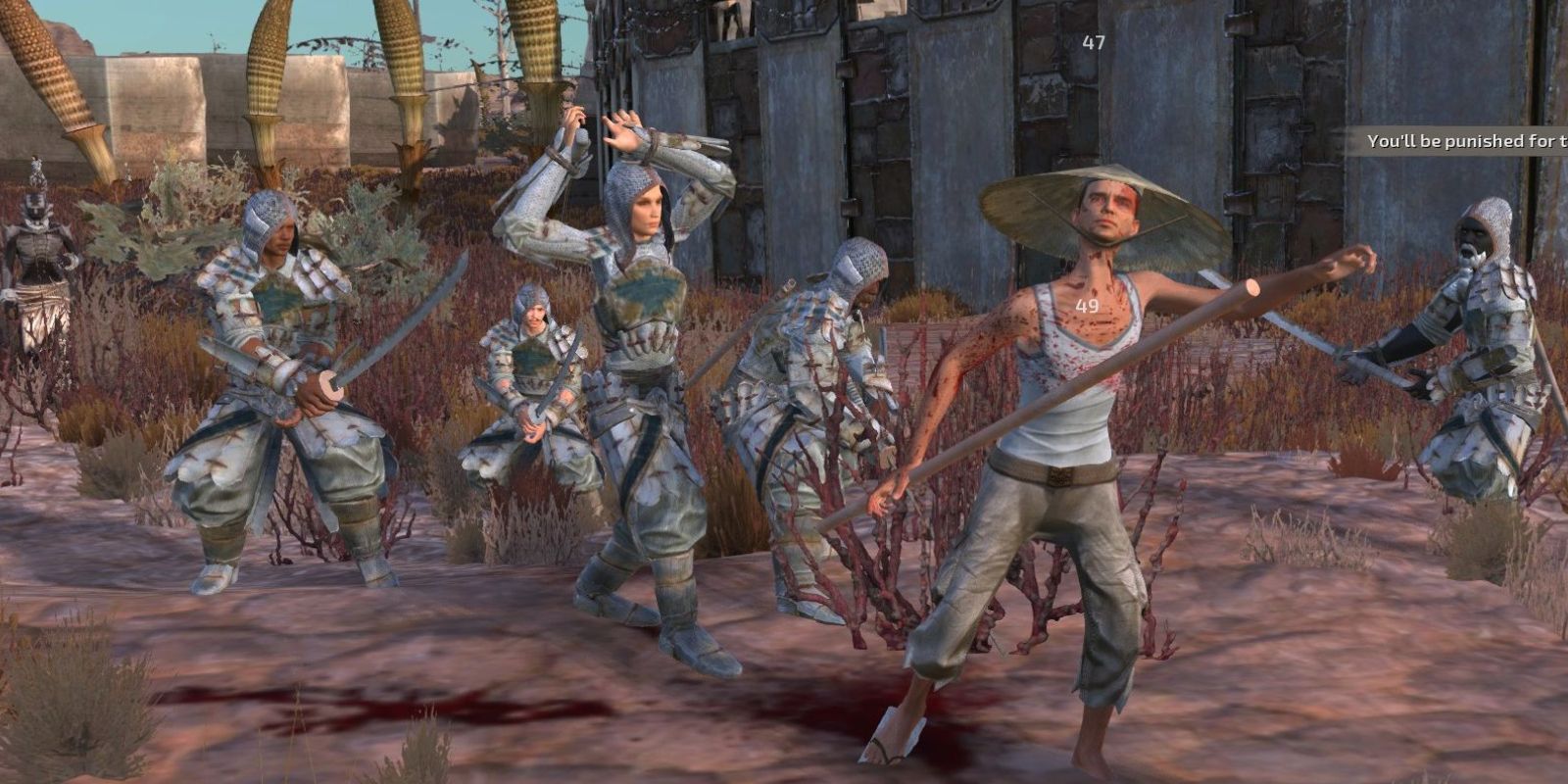 A female soldier is taken captive by other soldiers in a field in Kenshi.