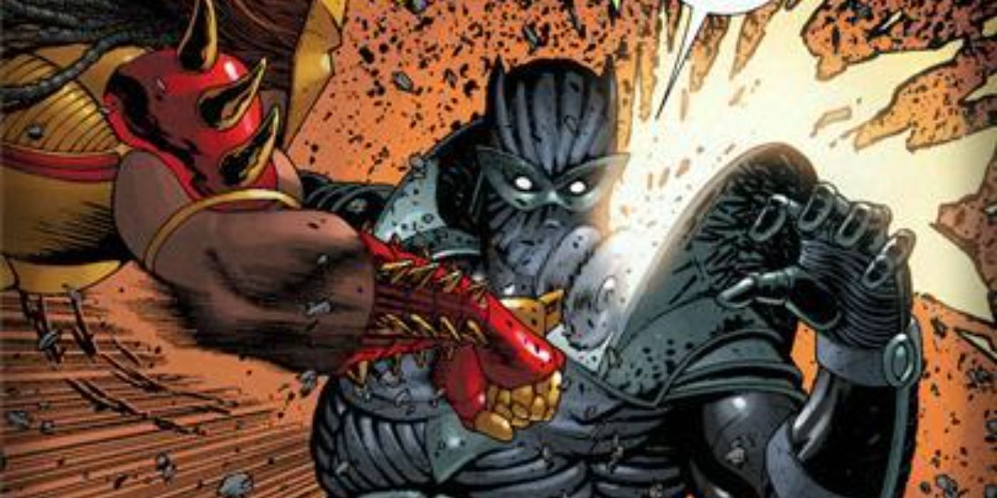 Killmonger attacks Black Panther in Marvel Comics.