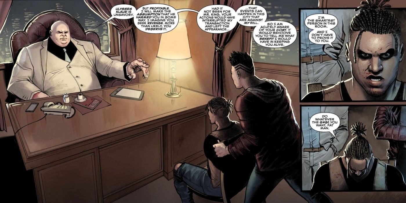 Killomnger confronts Kingpin in Marvel Comics.
