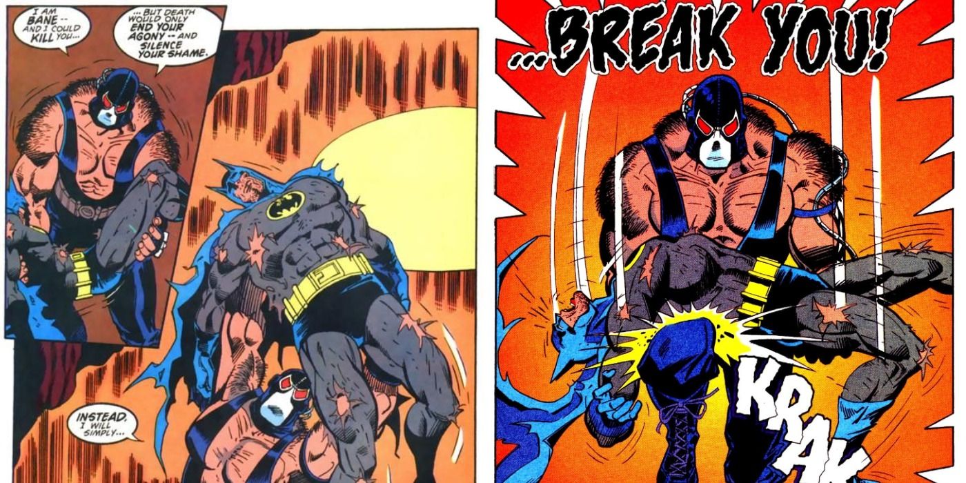 Bane infamously breaks Batman's back in Knightfall