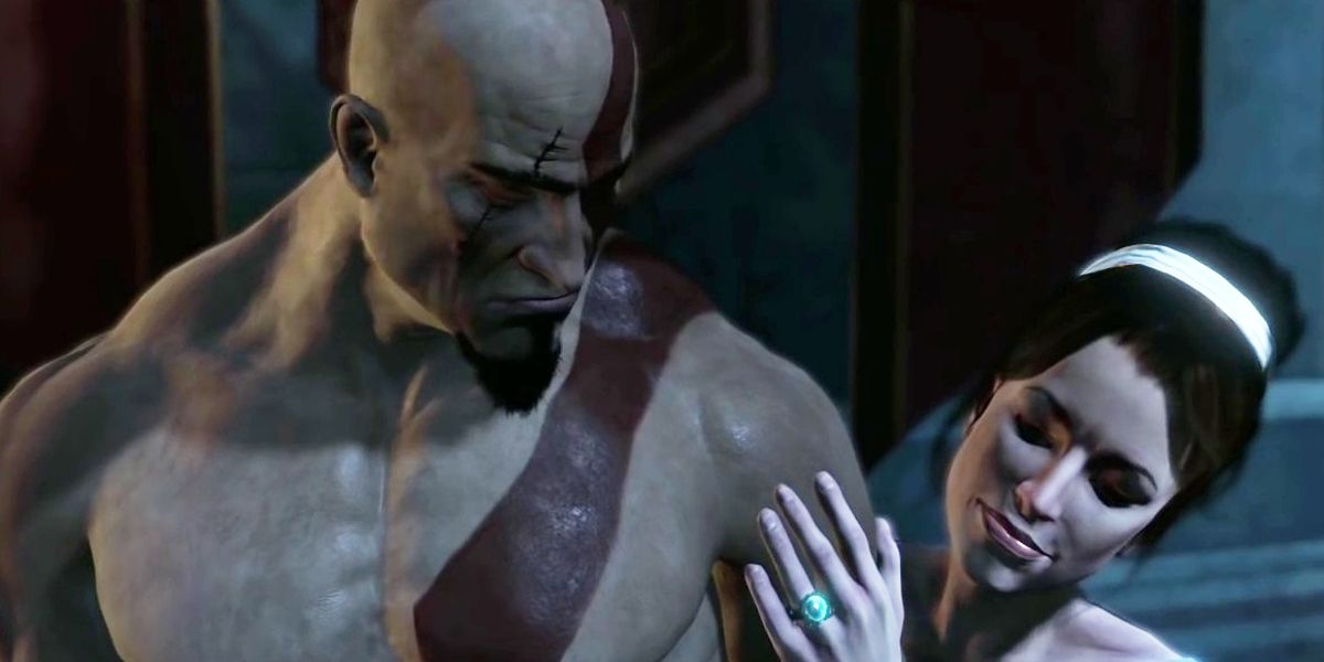Kratos e sua esposa em God of War no PlayStation 2.