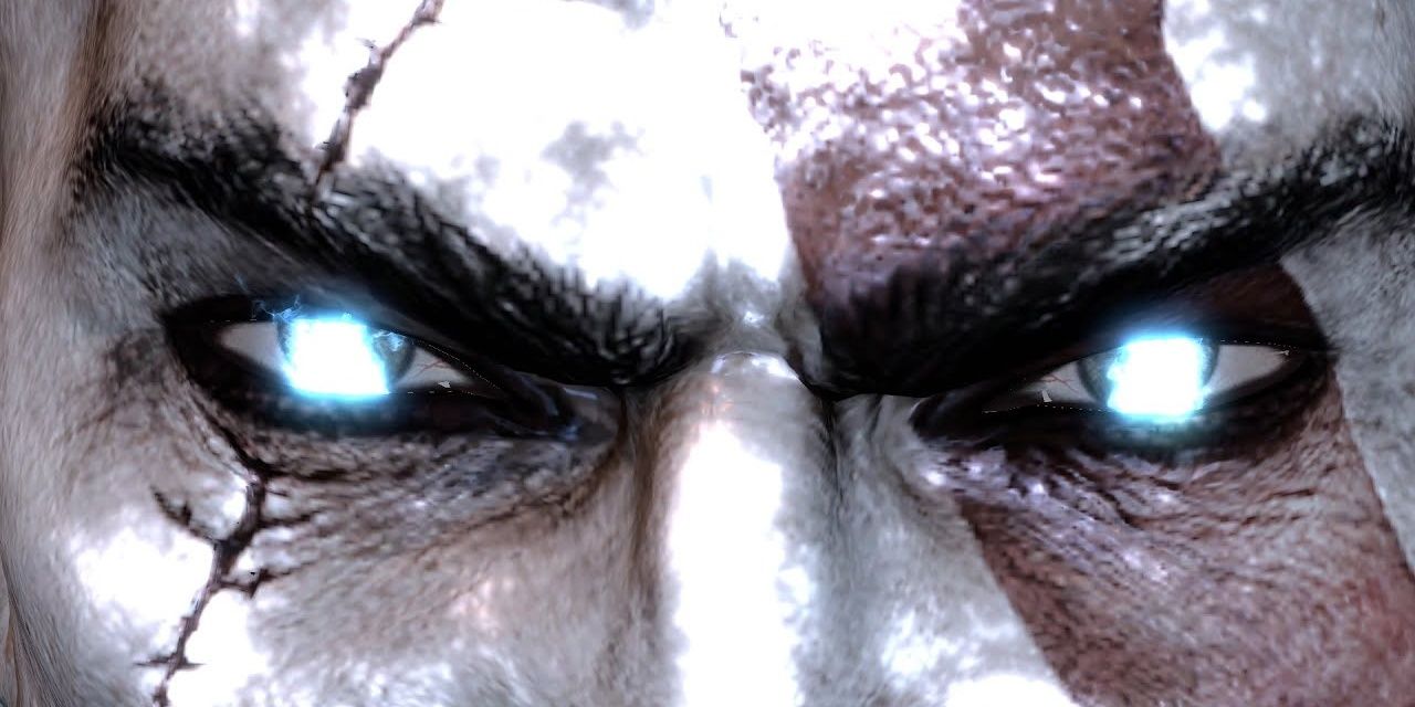 Kratos eyes flash with the power of hope in God of War III 