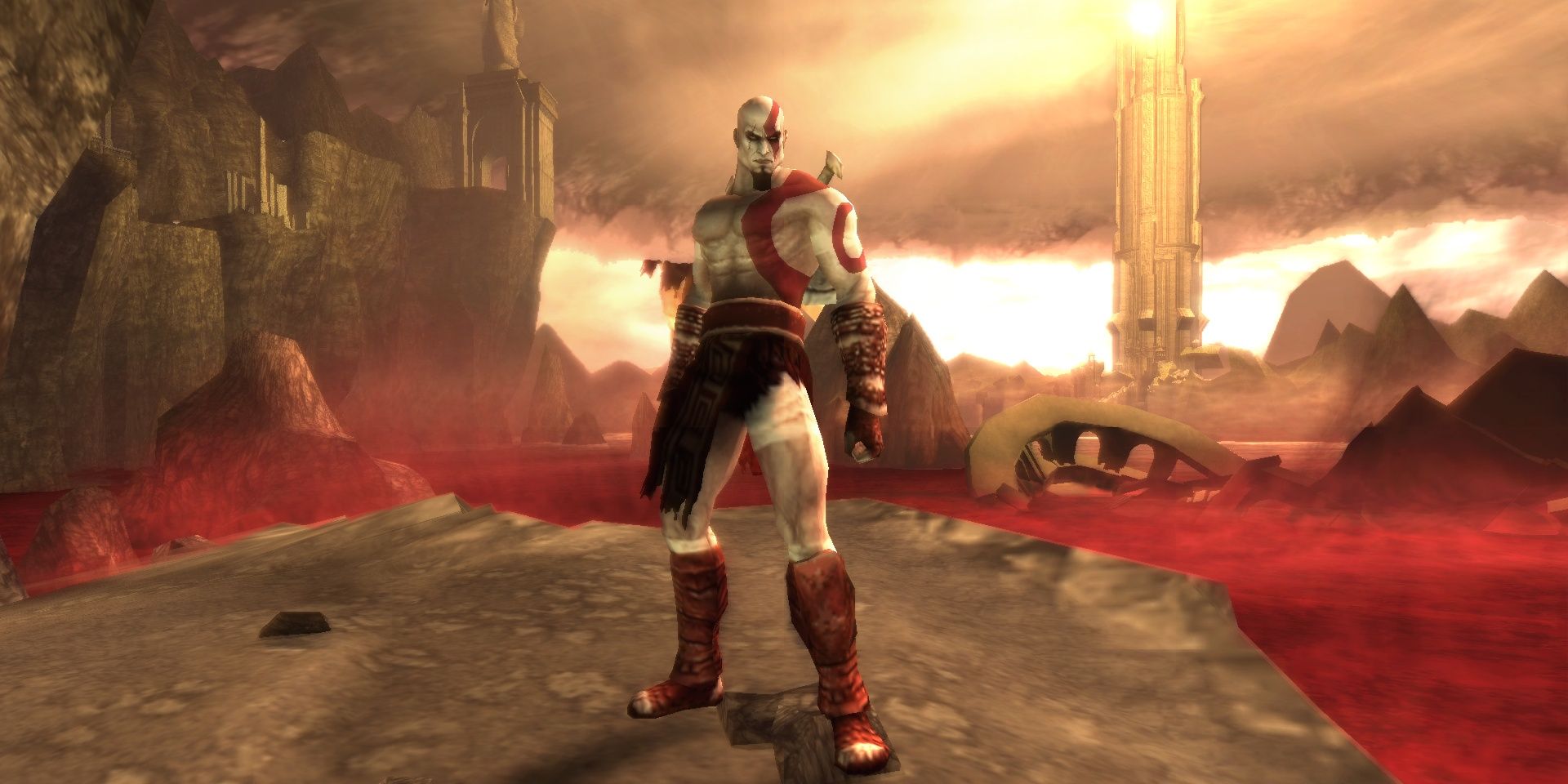Kratos stands in Hell in God Of War Chains Of Olympus.