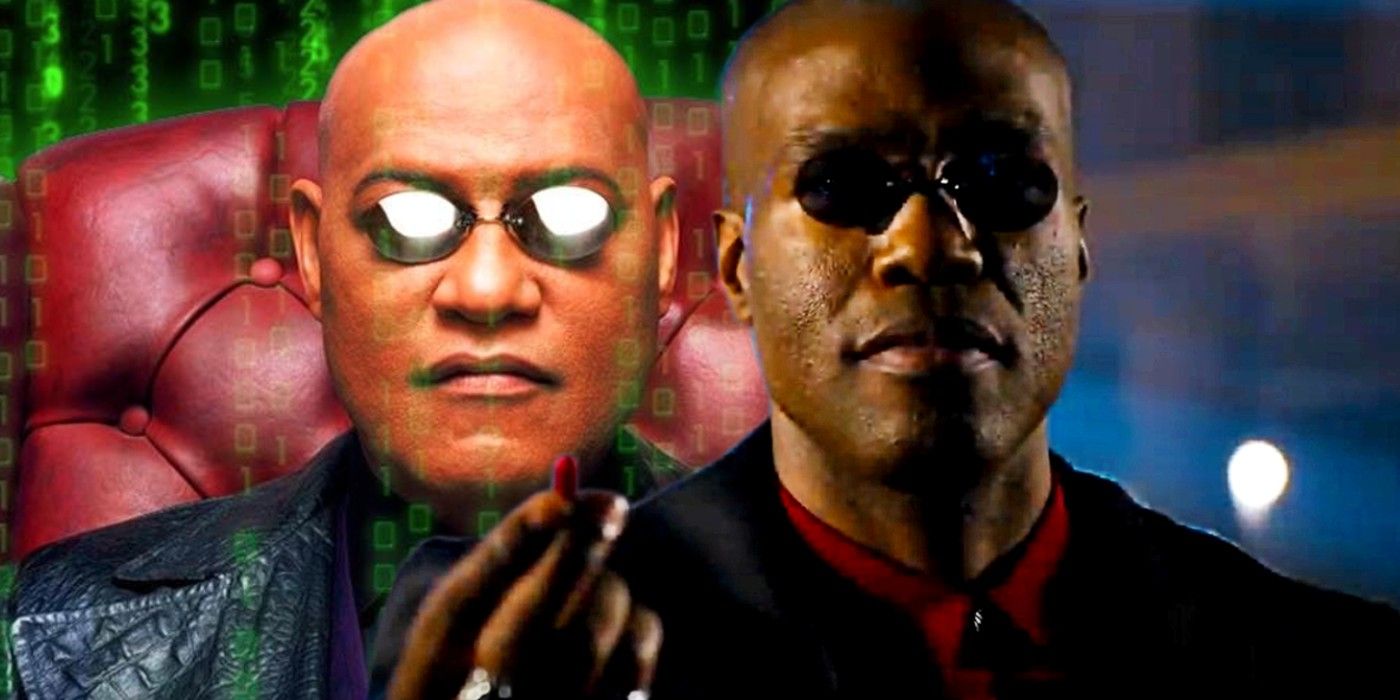 Laurence Fishburne as Morpheus in The Matrix and Yahya Abdul-Mateen in Matrix 4