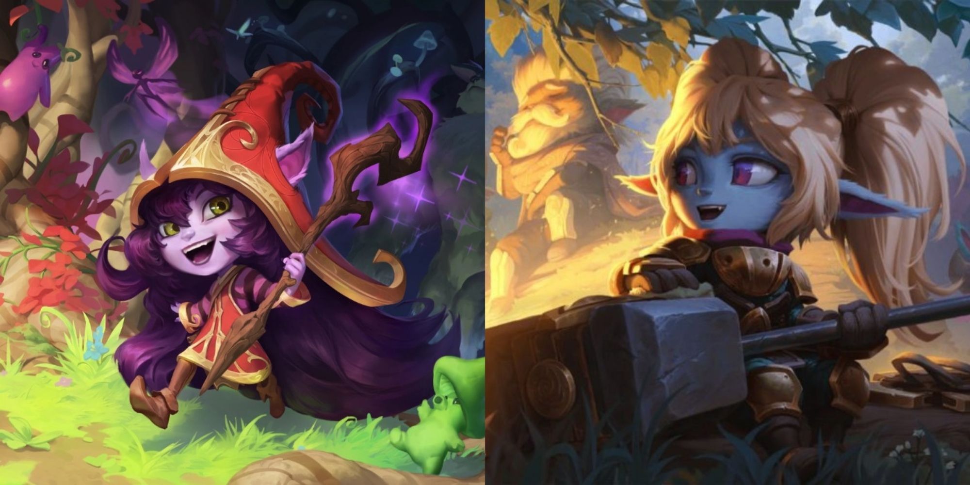Split image showing Lulu and Poppy in Legends of Runeterra