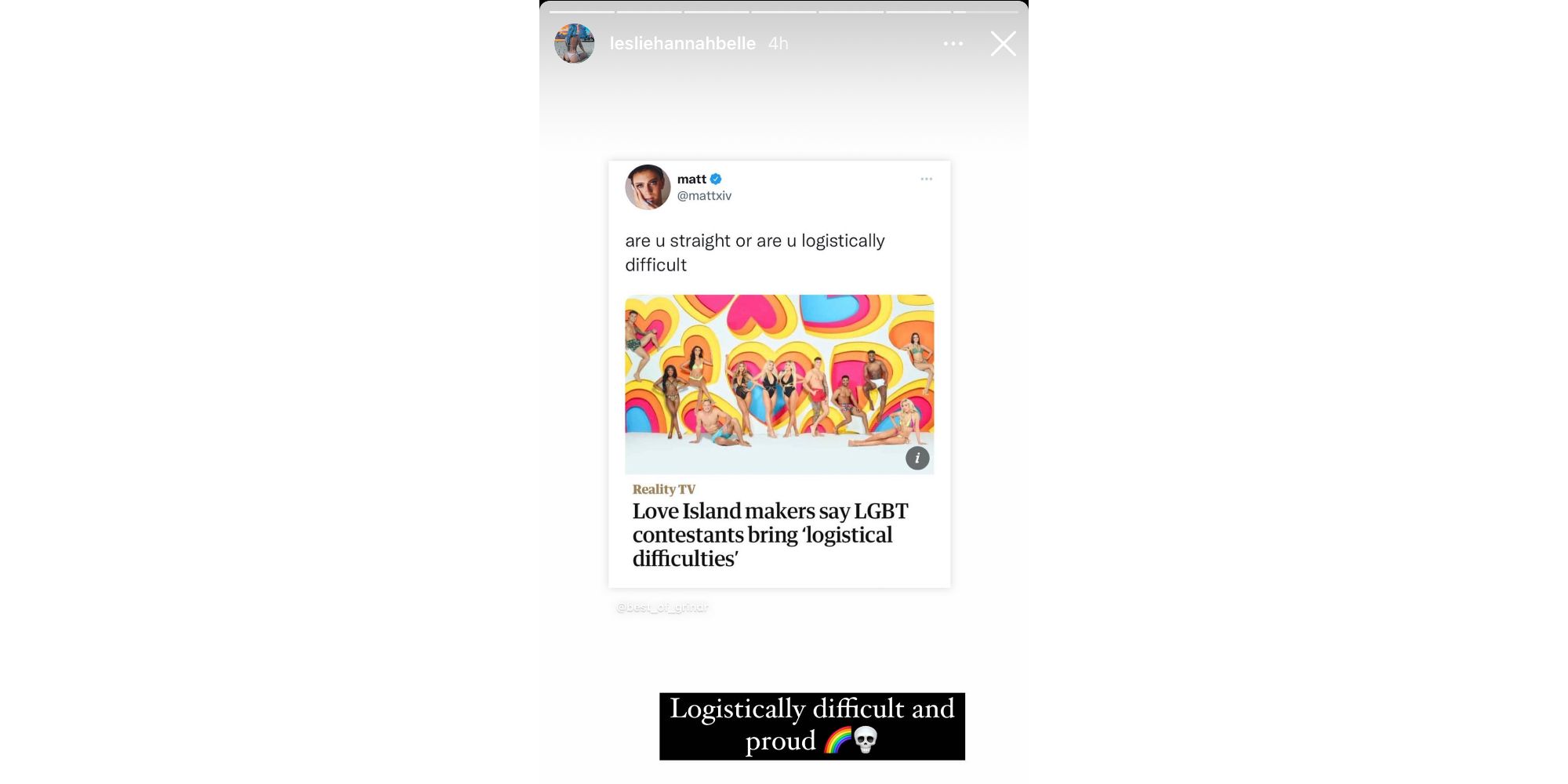Leslie Golden from Love Island USA season 3 throws shade at producers for not casting LGBTQIA+ islanders via Instagram Story
