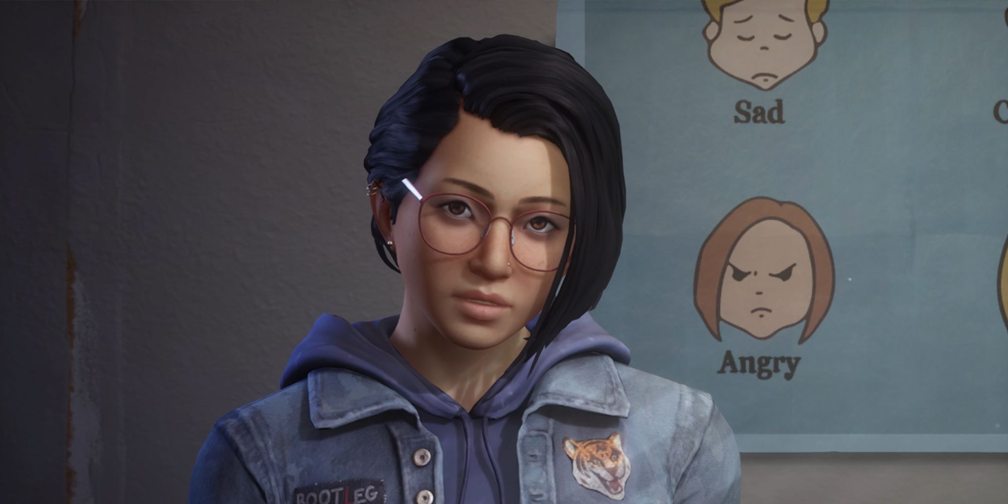 Alex looking angry in a hallway in Life is Strange: True Colors.