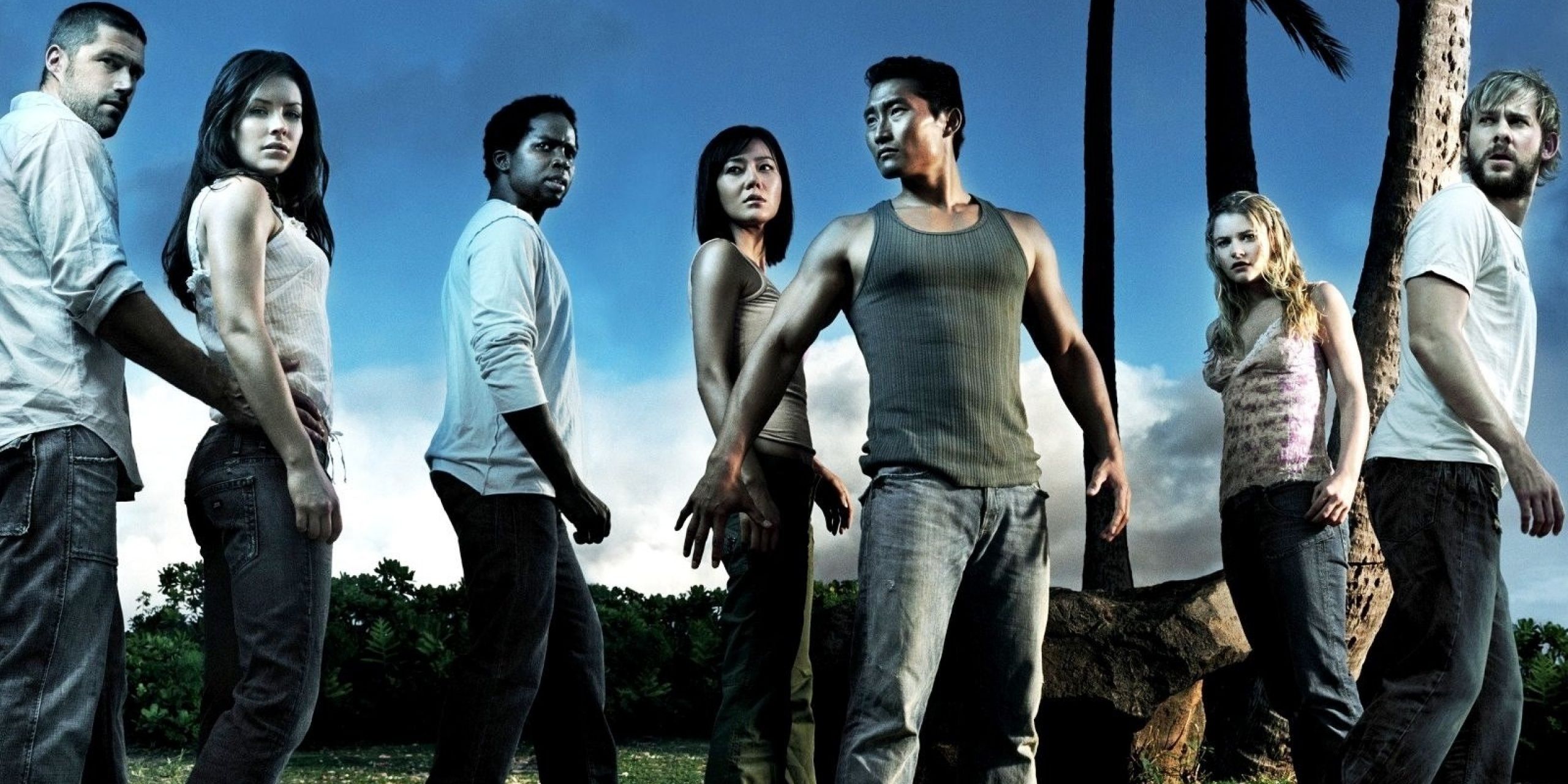 Cast of Lost standing on the island in a promotional photo