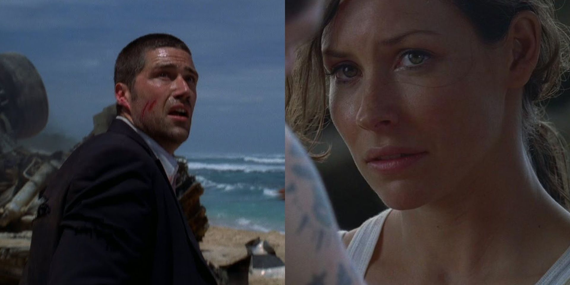 Two side by side images from the Lost pilot episode.
