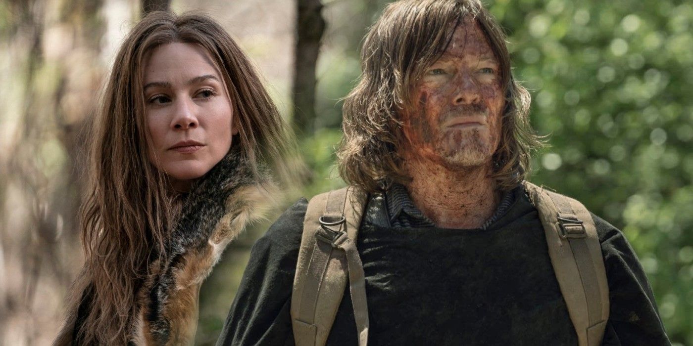 Lynn Collins as Leah and Norman Reedus as Daryl in Walking Dead