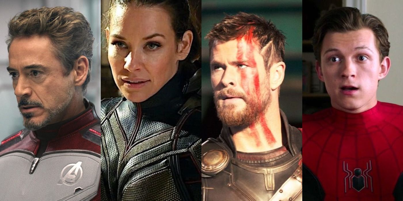 Split image of Iron Man, The Wasp, Thor and Spider-Man in the MCU