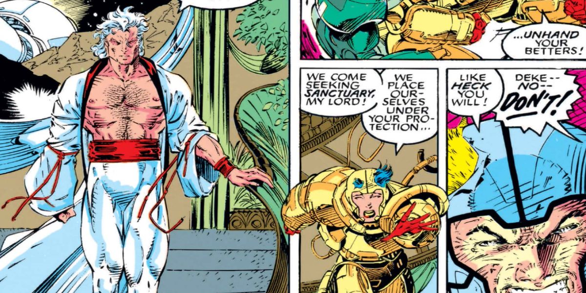 Magneto descends a staircase shirtless in X-Men #1.