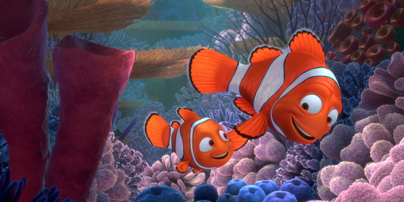 Marlin and Nemo swim together in Finding Nemo