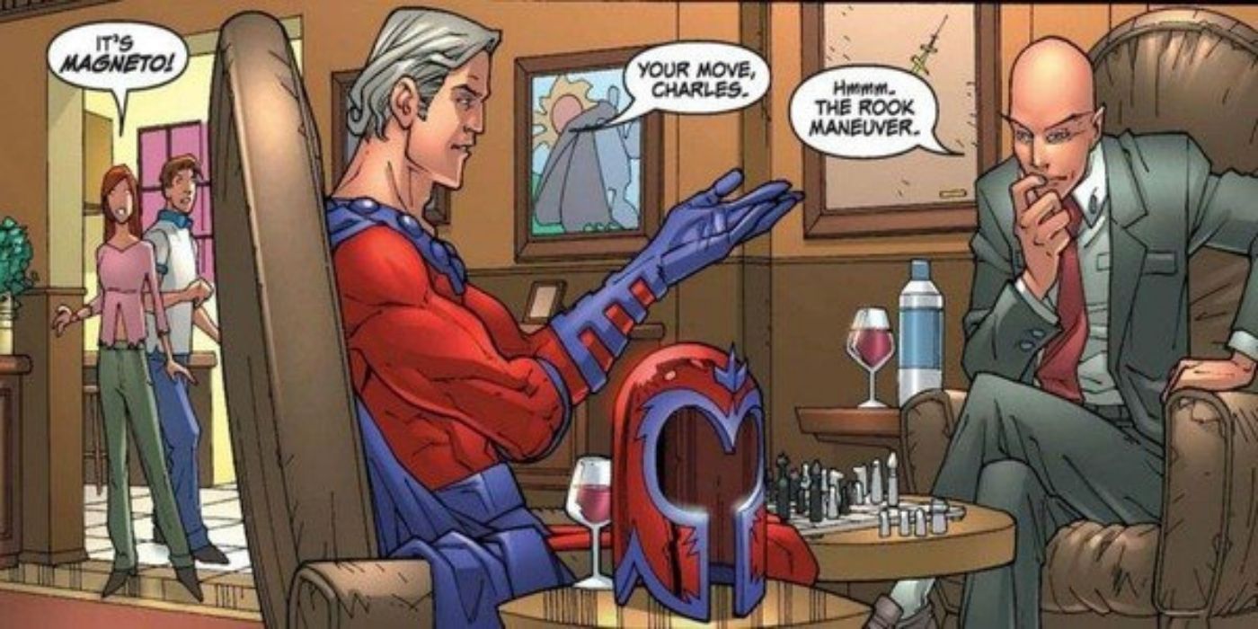 Professor X and Magneto play chess in Marvel comics