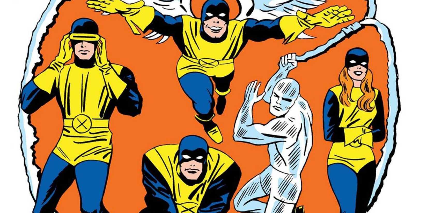 Comic book art: The original five members of the X-Men in a cover for one of their Silver Age comics.