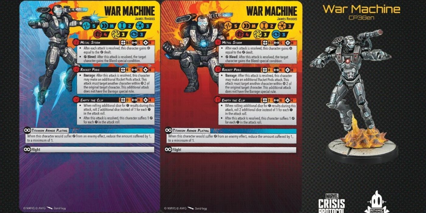 War Machine cards and figurine in Marvel Crisis Protocol