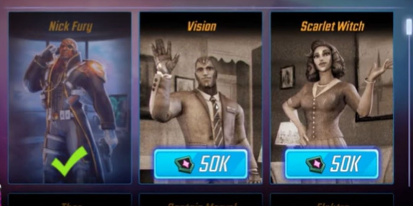The WandaVision skins for Wanda and Vision in Marvel Strike Force