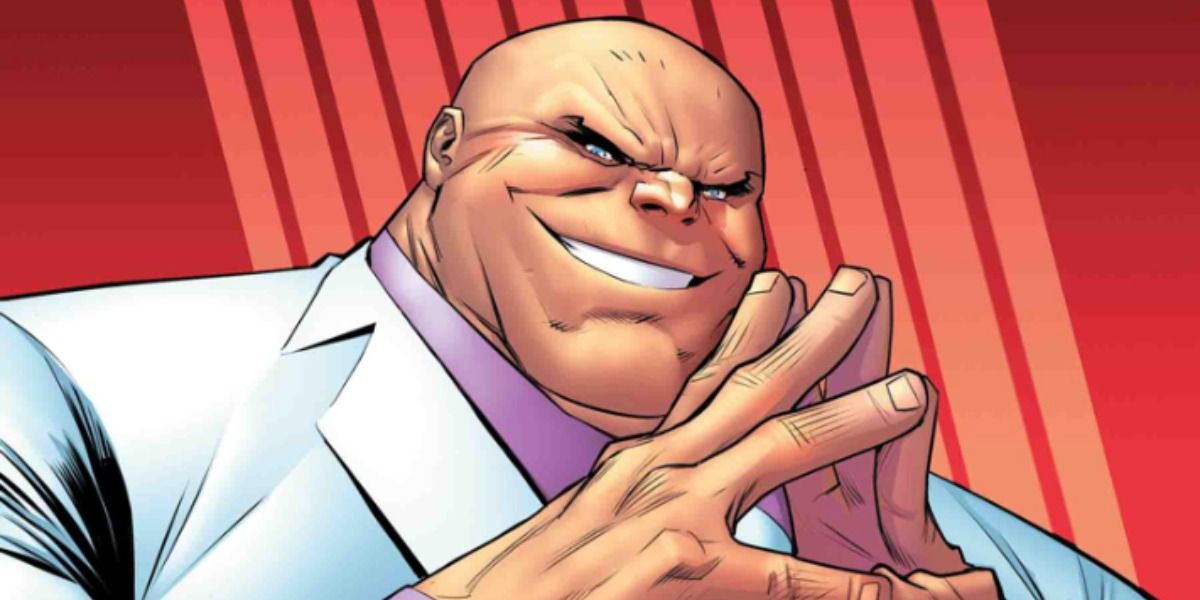 The Kingpin smiling maliciously in Marvel comics.