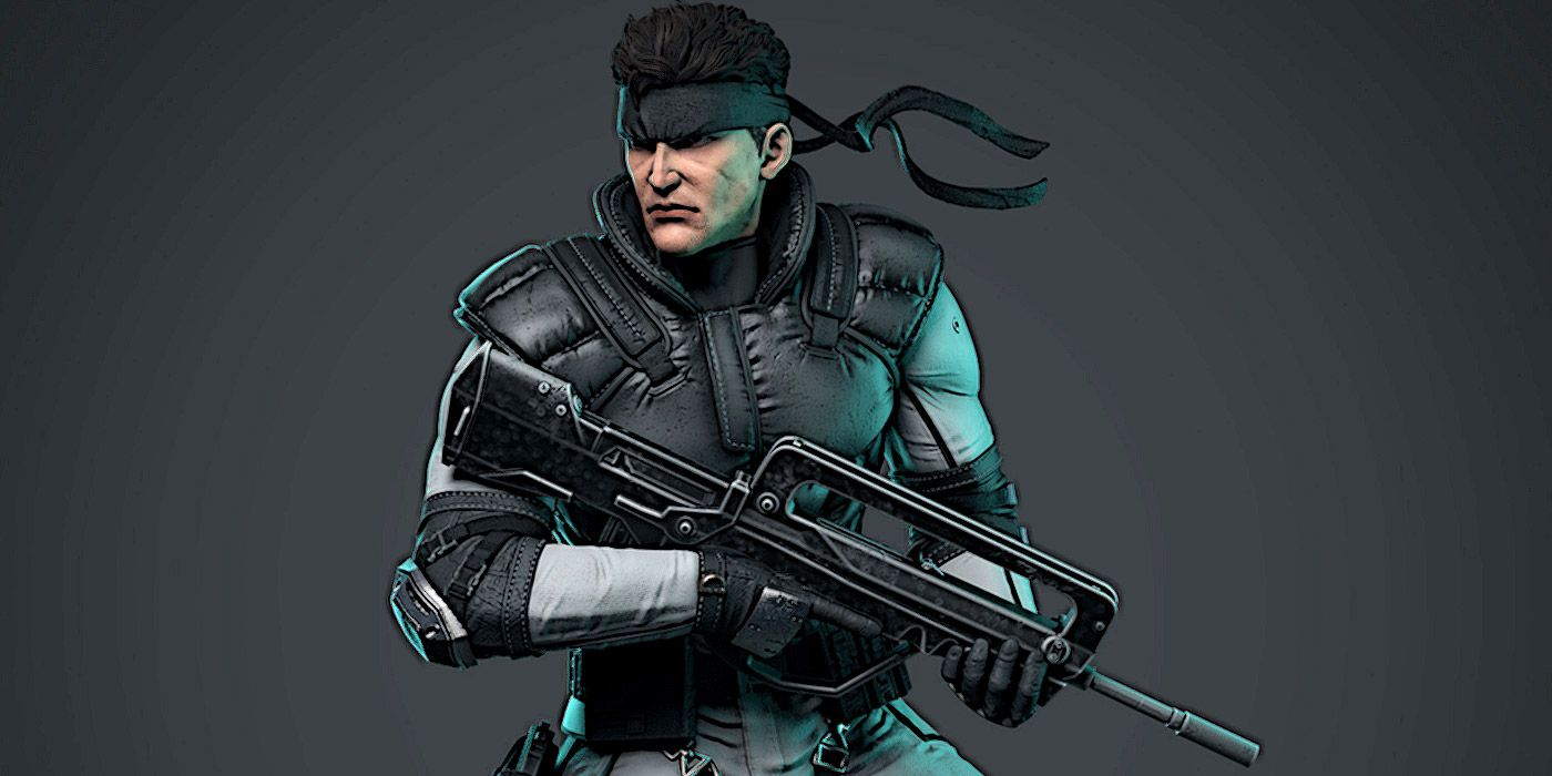 Solid Snake holding an assault rifle in Metal Gear Solid