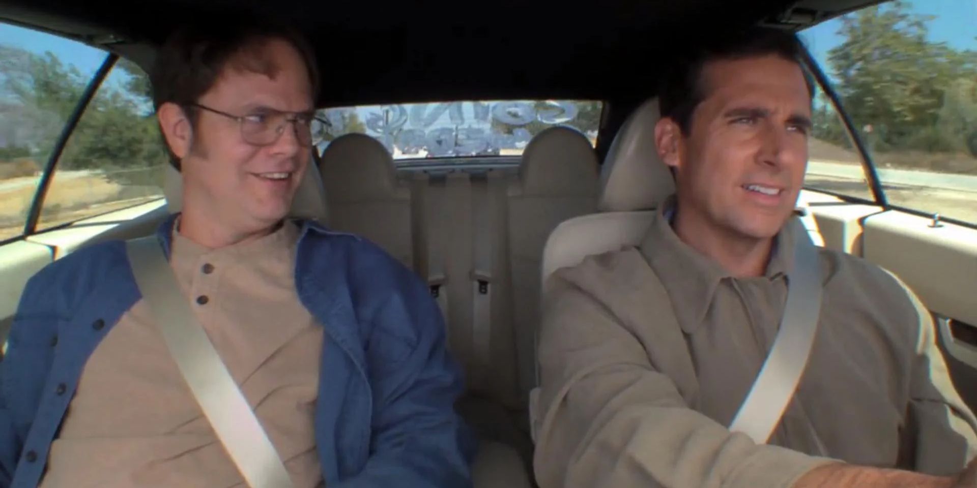 Michael &amp; Dwight ride in a car in The Office.