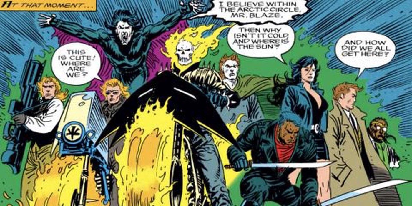 The Midnight Sons, led by Ghost Rider, get ready to attack in Marvel Comics.