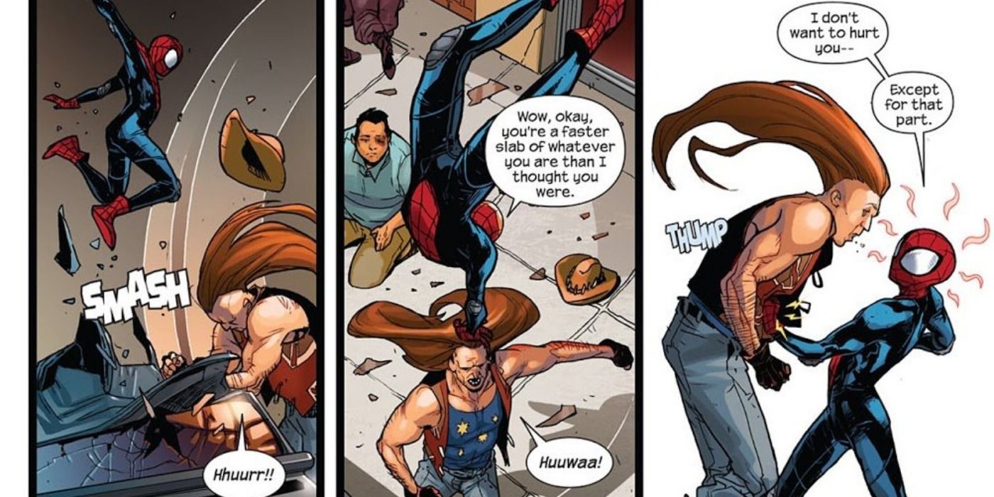 Miles Morales Spider-Man fighting Kangaroo.
