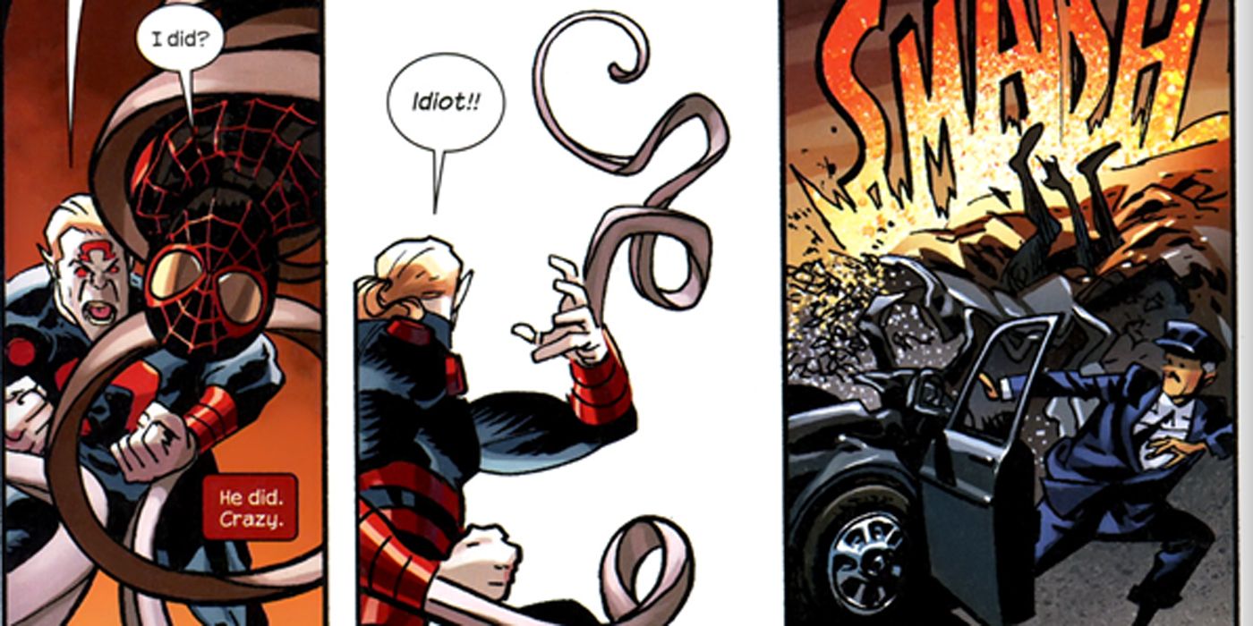 Miles Morales Spider-Man fighting Omega Red.