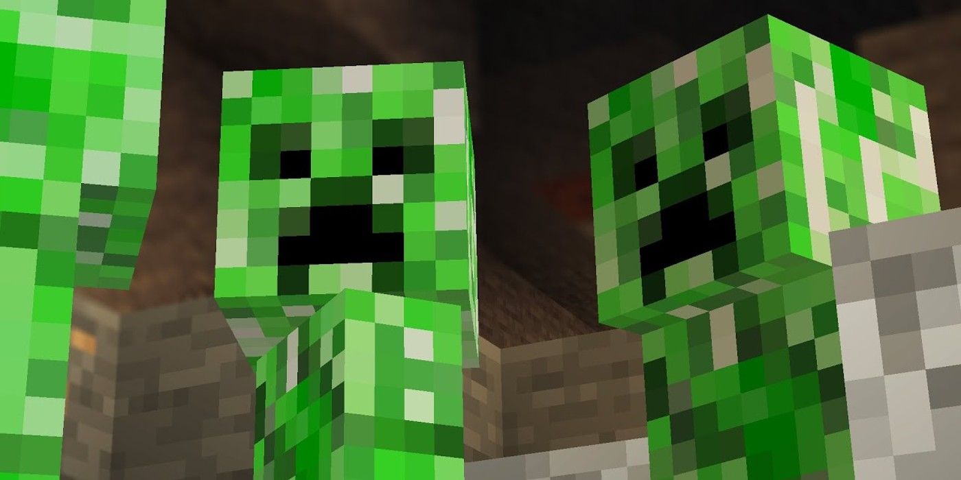 Three creepers as they appeared in Minecraft