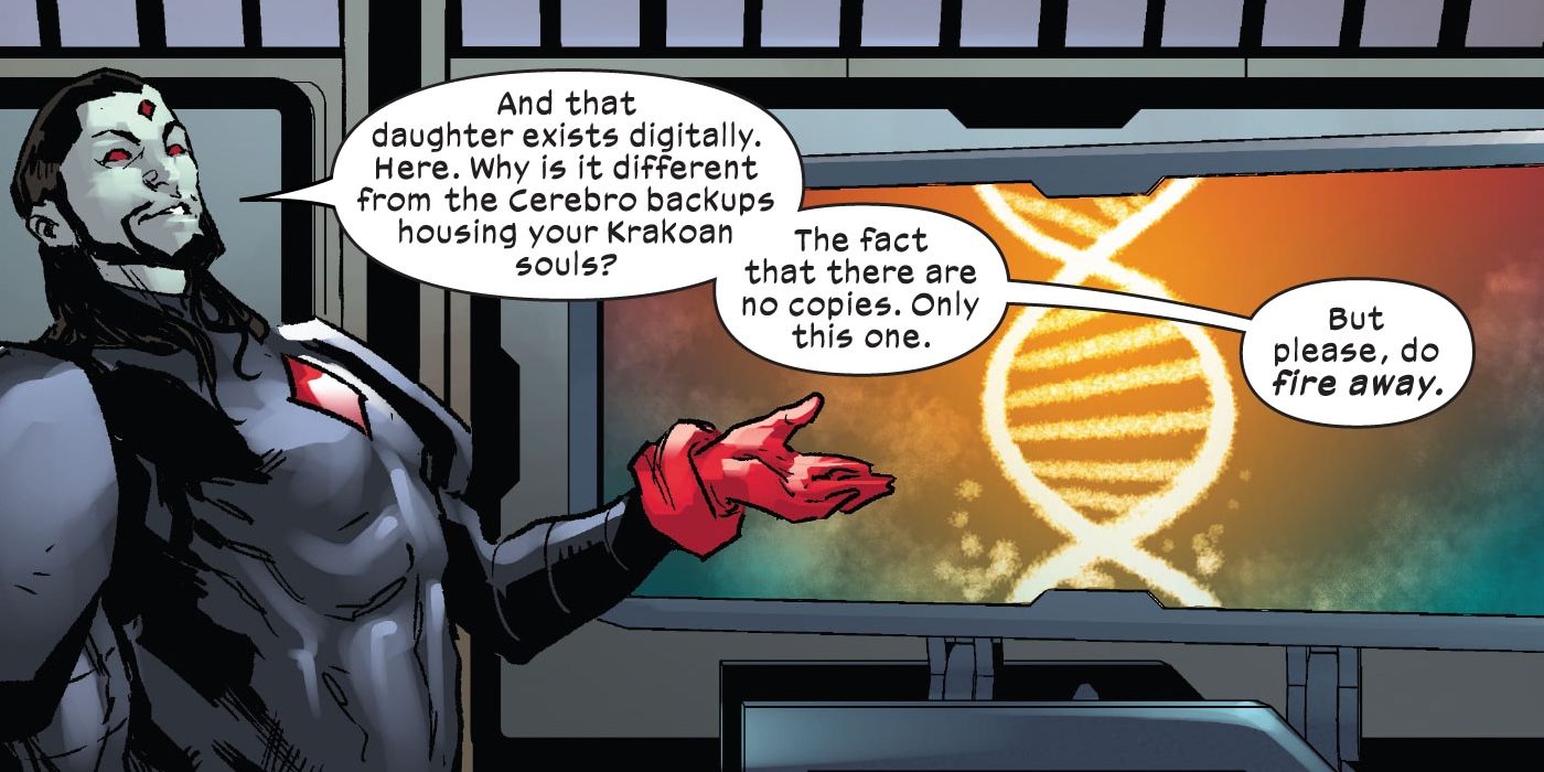 Mister Sinister explaining how he is blackmailing Psylocke