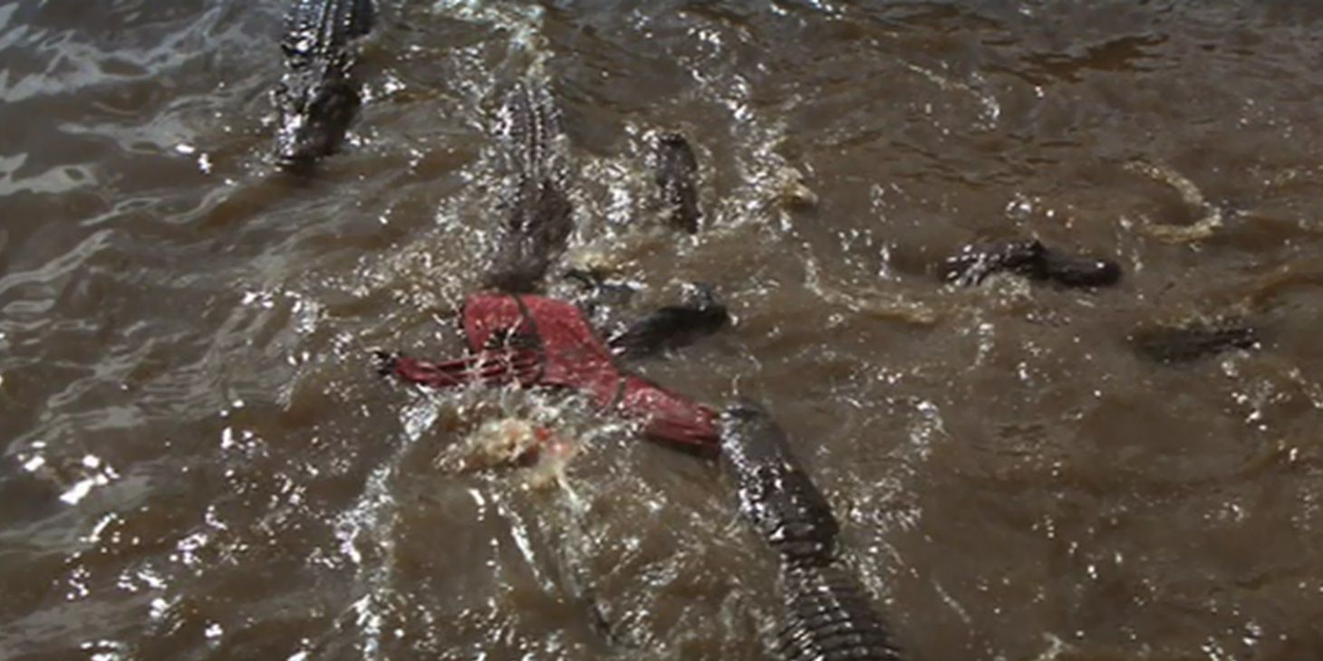 Mola Ram is eaten by crocodiles in Indiana Jones and the Temple of Doom