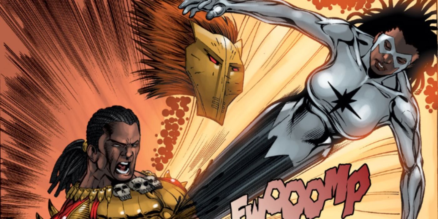 Monica Rambeau flies through Killmonger in Marvel Comics.