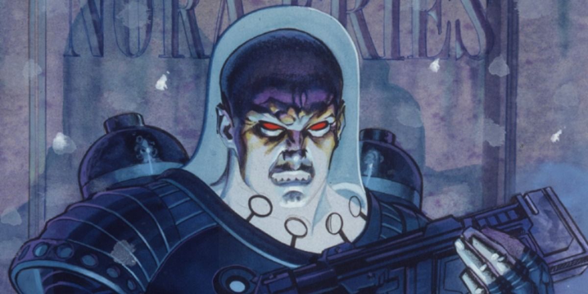 Mr. Freeze holds up his ice gun.