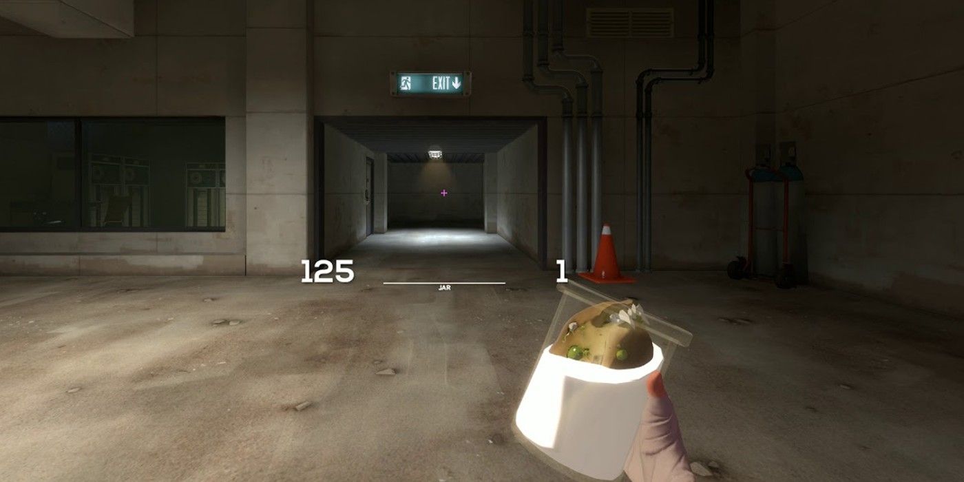 The player gets ready to throw a jar of mutated milk