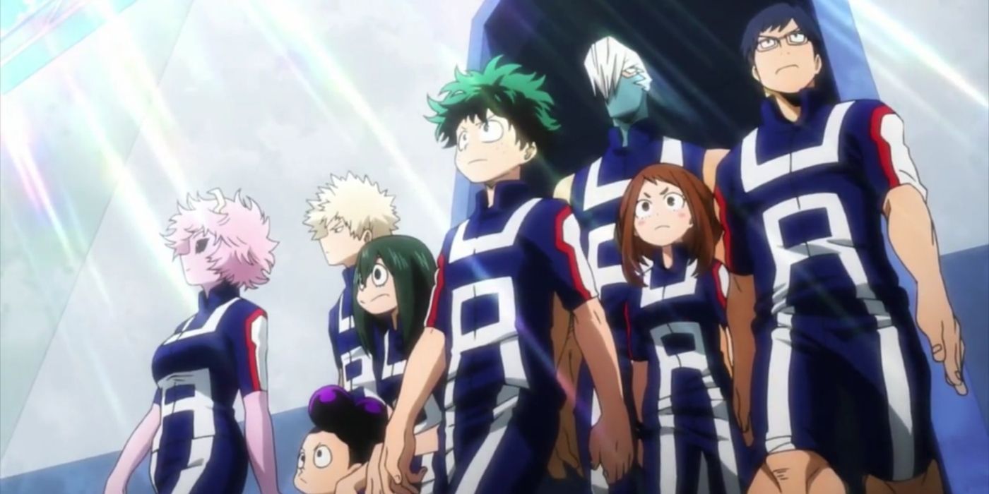 The main characters stepping into a field during the U.A. Sports Festival Arc in My Hero Academia