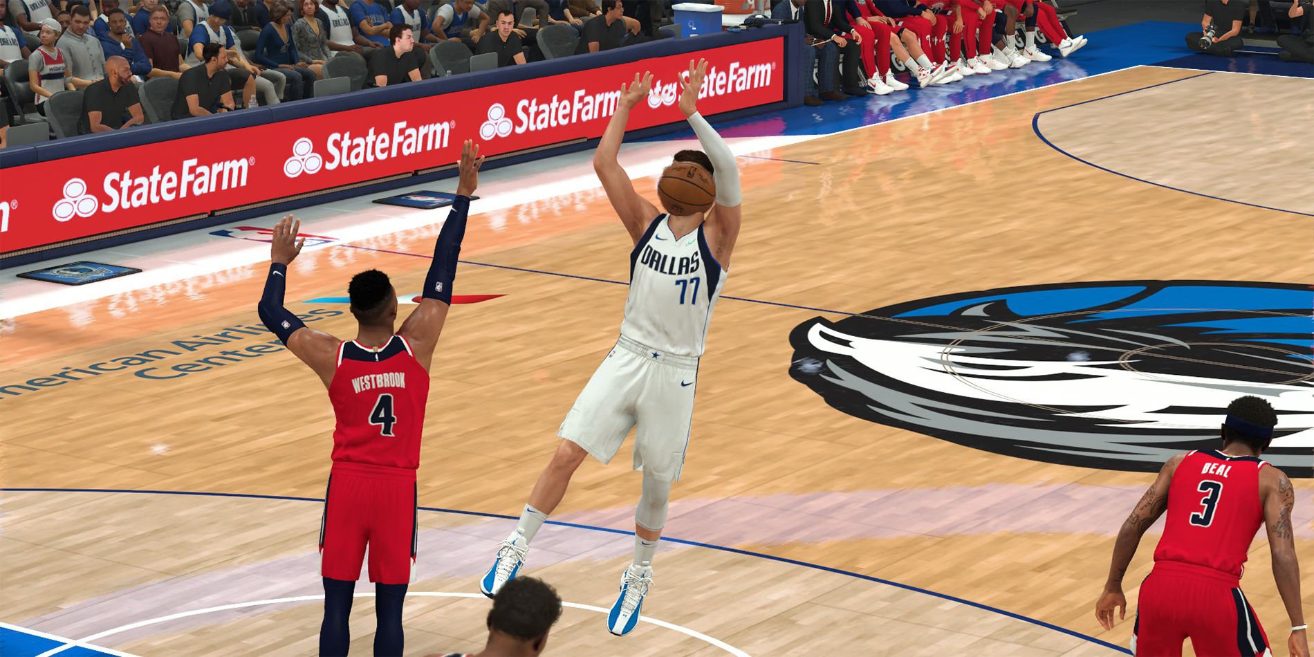 A glitch where the ball is in a player's face in NBA 2K