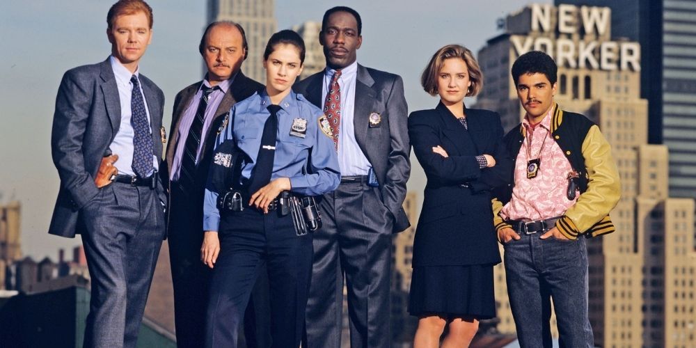 The cast of NYPD Blue poses for a production photo
