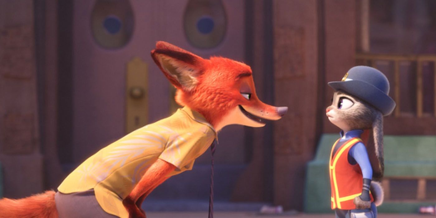 Nick and Judy talking in Zootopia